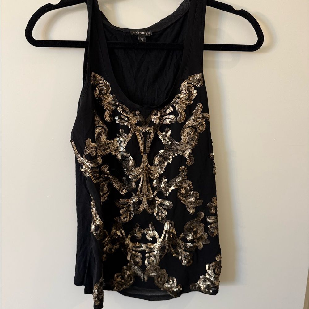 Express Black Tank Top with Gold Sequin Detail